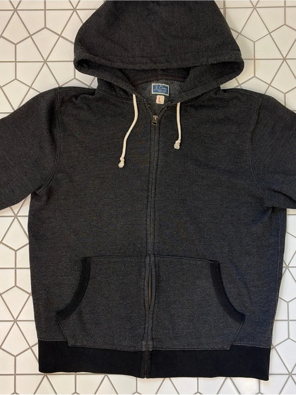 J. Crew Full Zip Hoodie Mens L Charcoal Vintage Fleece Sweatshirt Jacket Lounge